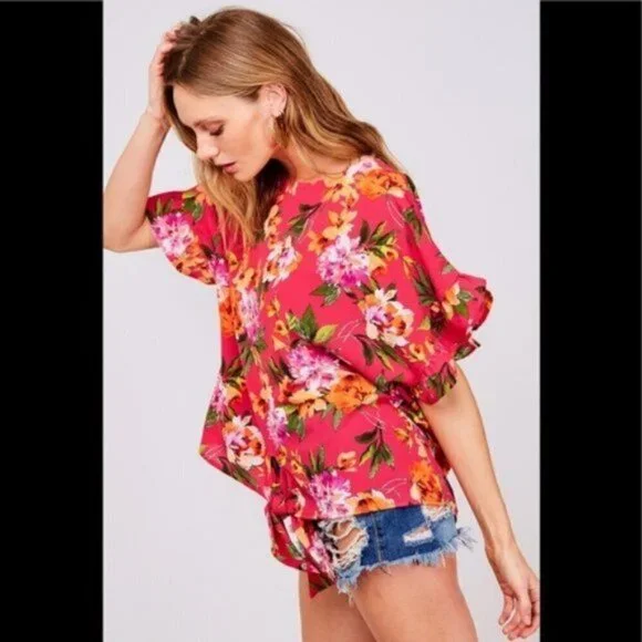 Fuchsia Floral Top NWT - Picture 3 of 7